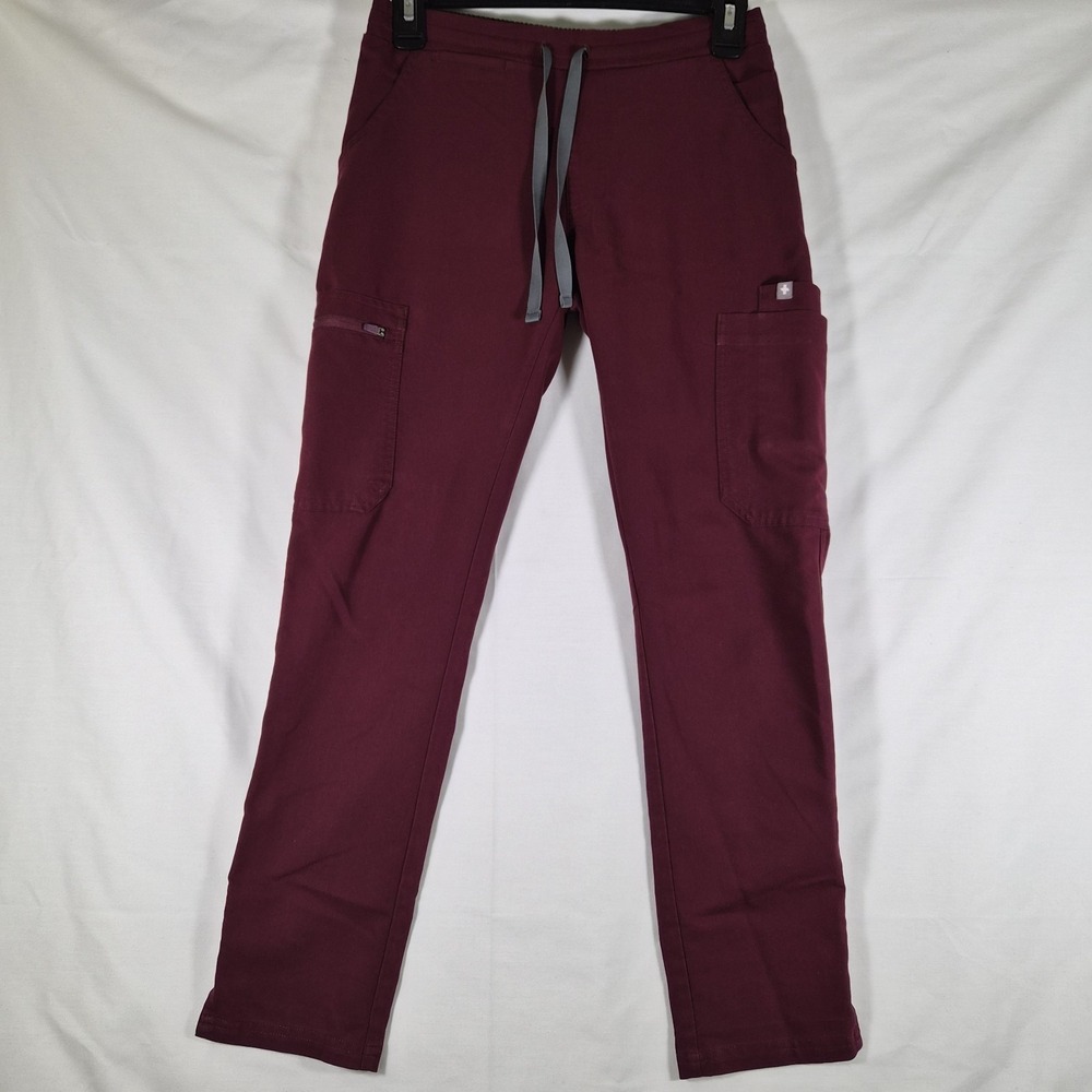 FIGS Technical Collection Scrub Jogger Pants Womens XXS Petite Burgundy Cargo